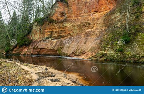 Landscape With Sandstone Cliff On River Bank Stock Image Image Of