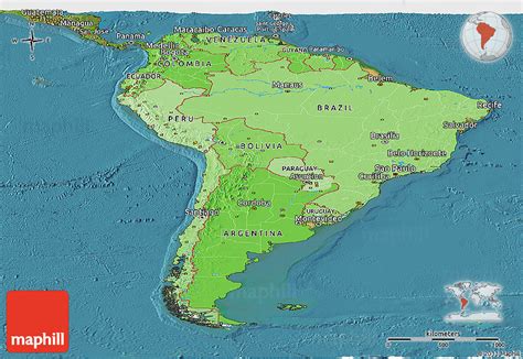 Political Shades Panoramic Map Of South America Satellite Outside