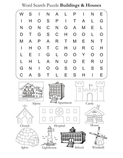 Word Search Puzzle Houses And Buildings Download Free Word Search