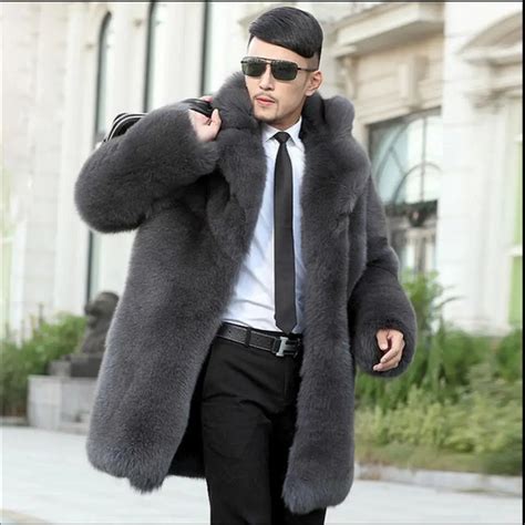 S Xl New Fashion Men Winter Warm Fur Coats Luxury Faux Fox Fur Coat