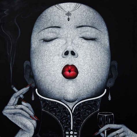 Sheng Hsien Qiu Sexy Classical Woman Smoking Canvas Art Painting Hand