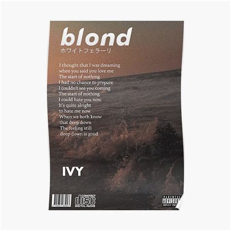 Frank Ocean Blonde Ivy Poster Poster For Sale By Pilowtek Redbubble