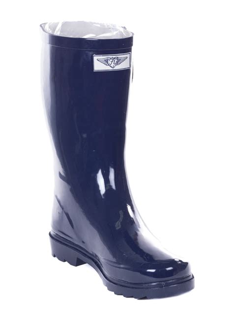 Forever Young Forever Young Womens Navy Blue Rubber 14 Inch Mid Calf