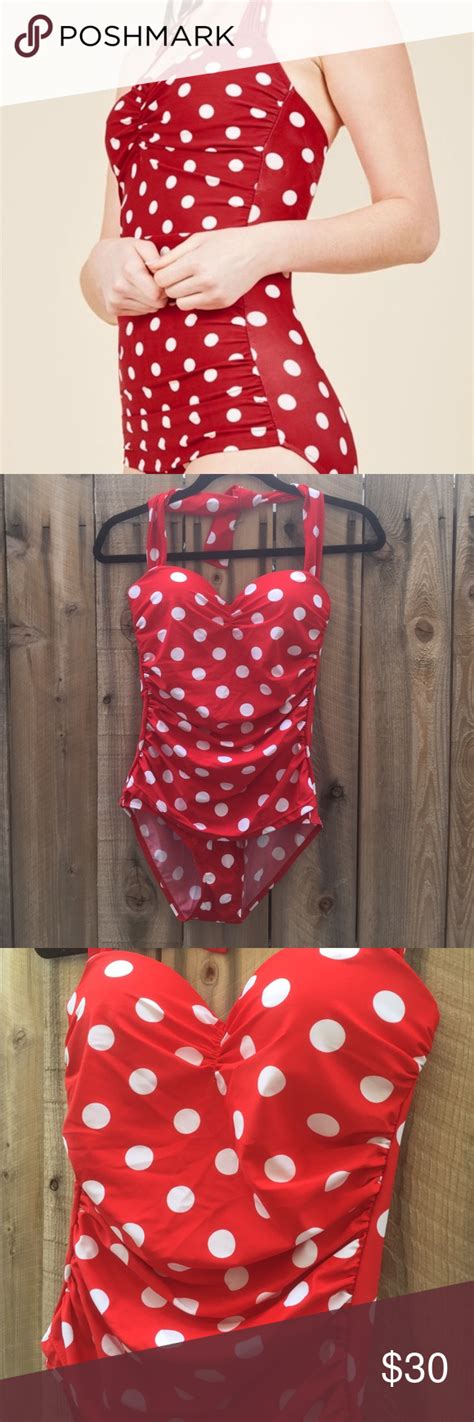 👙 Red Polka Dot Retro Vintage Swim Suit Vintage Swimsuits Vintage