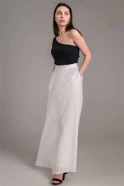Linen Wrap Maxi Skirt With Side Hidden Pockets A Line Skirt Etsy