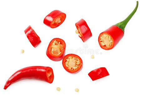 Sliced Red Hot Chili Peppers Isolated On White Background Top View