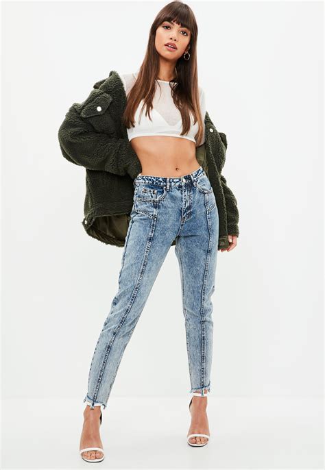 Missguided Denim Blue Riot High Rise Seam Front Mom Jeans Lyst