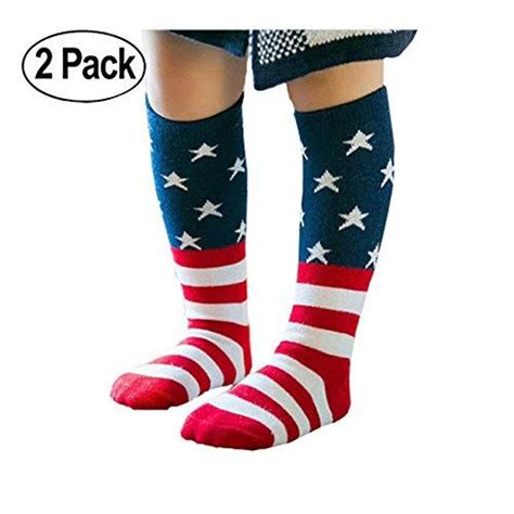 2 Pairs Novelty Knee High Socks American Flag Sock High Stockings Tube
