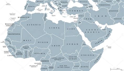 Mapa Polityczna Afryki Północnej I Bliskiego Wschodu — Grafika