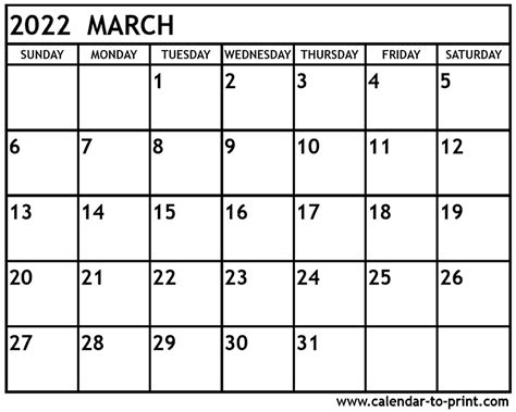March 2022 Calendar Printable Free Printable Calendar Monthly