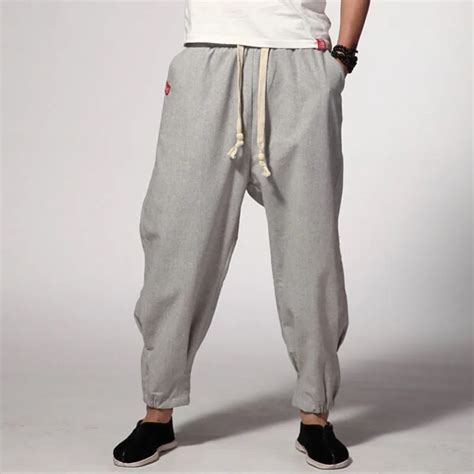 Male Linen Cotton Loose Trousers Chinese Style Bloomers Plus Size