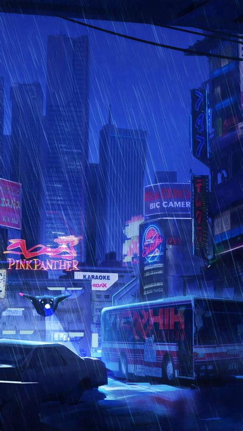 Futuristic City Dark Evening Rain 4k Mobile Wallpaper