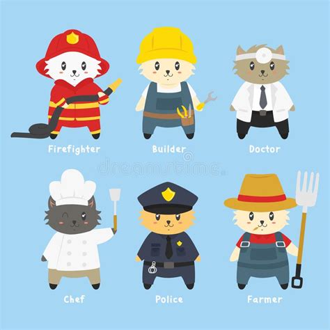 Cute Cat Workers Vector Set Stock Vector Illustration Of Characters