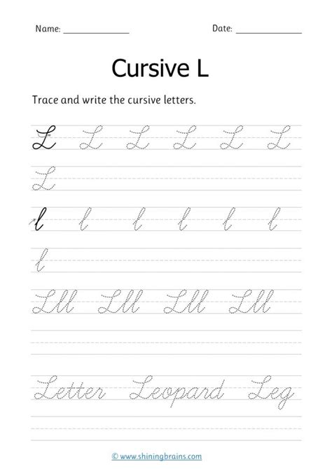 Cursive L Free Cursive Writing Worksheet For Small And Capital L Practice