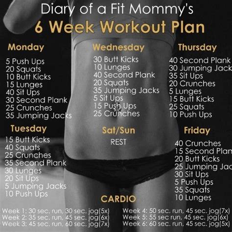 6 Week No Gym Home Workout Plan Diary Of A Fit Mommy Mommy Workout Weekly Workout Plans 6
