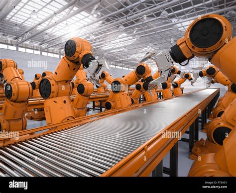 Automation Industry Concept With 3d Rendering Robot Assembly Line In