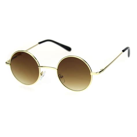 Super Snug Small Round Circle Lens Hippie Metal Rim Sunglasses Gold Brown