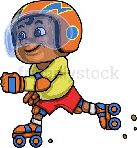 African American Boy Roller Skating Cartoon Clipart Vector
