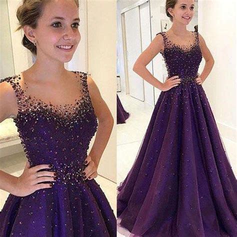 Elegant Dark Purple Long Prom Dresses With Beaded Long Prom Dresses On
