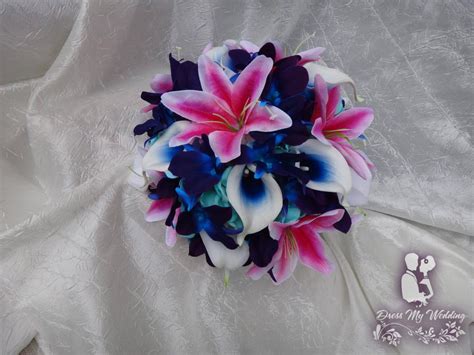 Wedding bridal bouquet, febou wedding bride bouquet, wedding holding bouquet with bouquets for wedding. Dress My Wedding - Fuchsia tiger lily, blue galaxy orchid ...