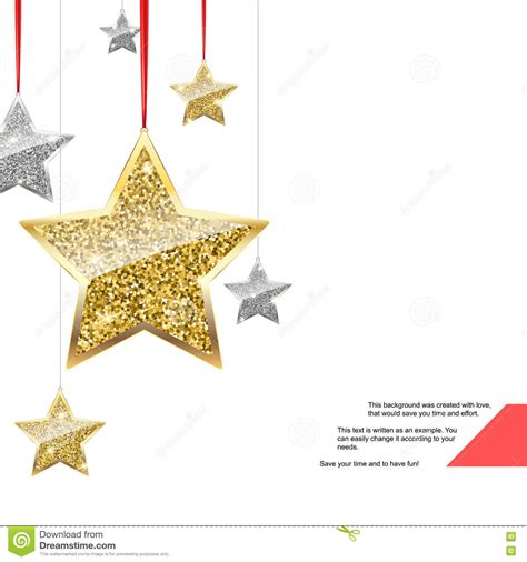 Glitter Background With Silver And Gold Hanging Stars