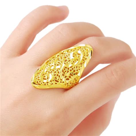 Brand Golden Ring Design Hollow Pattern Aneis Jewelry Gold Color