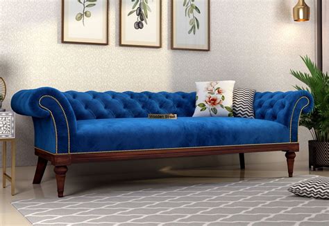 Most companies that let you buy online offer a delivery service to set the couch up for. Buy Swanson Chesterfield Sofa (Velvet, Indigo Blue) Online ...
