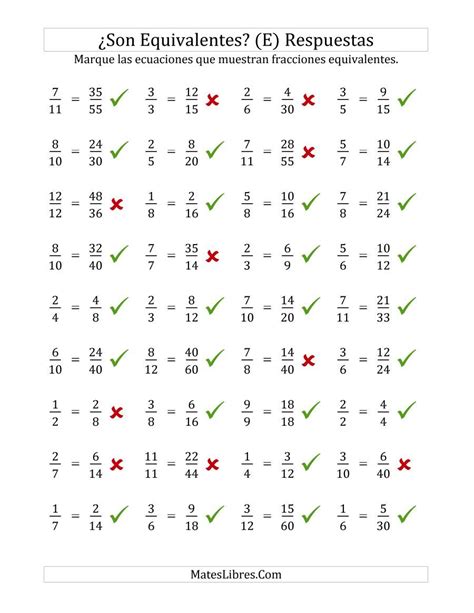 Comprobar Fracciones Equivalentes E Página 2 Equivalent Fractions