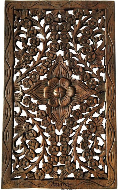 Wood Carved Wall Panel Hand Carved Floral Wall Art Decor Rustic Wall