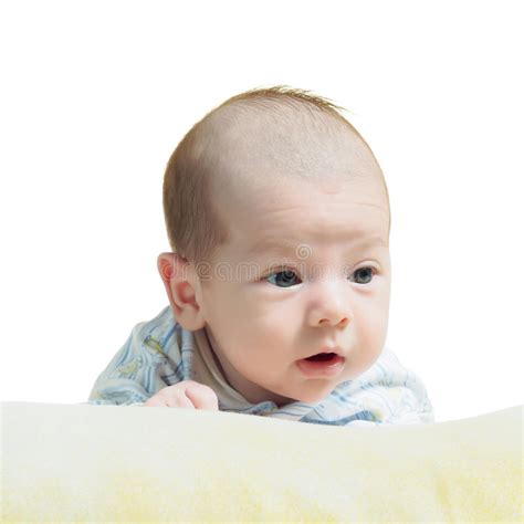 Portrait Of Face Funny Caucasian Newborn Toddler Baby Boy With Red Cat