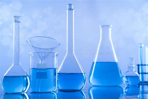 Laboratory Beakersscience Experiment Blue Background Stock Image