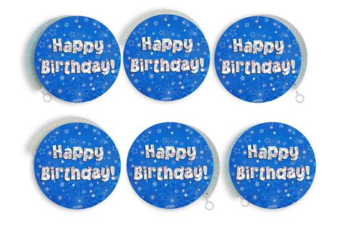 Oaktree Happy Birthday Blue Holographic Hanging Swirls 6pcs