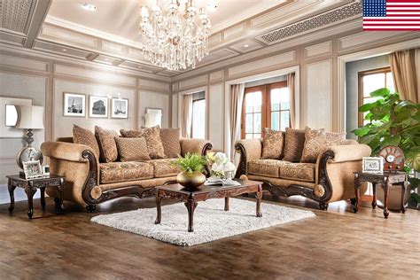 Traditional Living Room Furniture 2pc Sofa Set Goldbronze Sofa