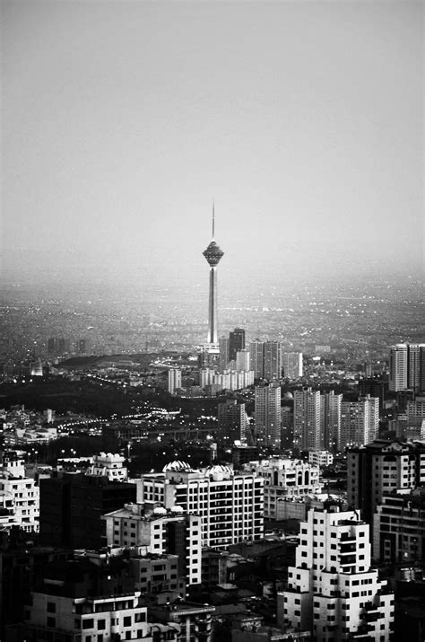 Grayscale Photography Of Tower Iran Tehran City Milad Tower Tower