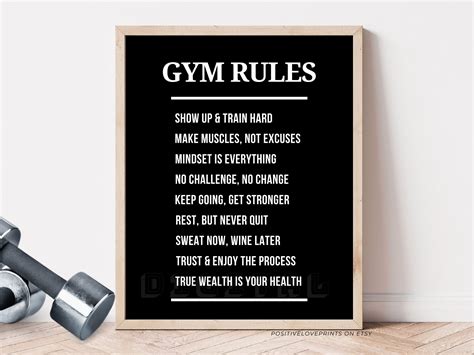 Gym Rules Sign Gym Wall Art Printable Gym Print Etsy Uk