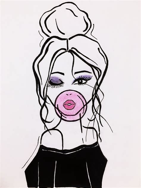 Bubble Gum Girl Pop Art Girl Girl Drawing Blowing Bubble Gum