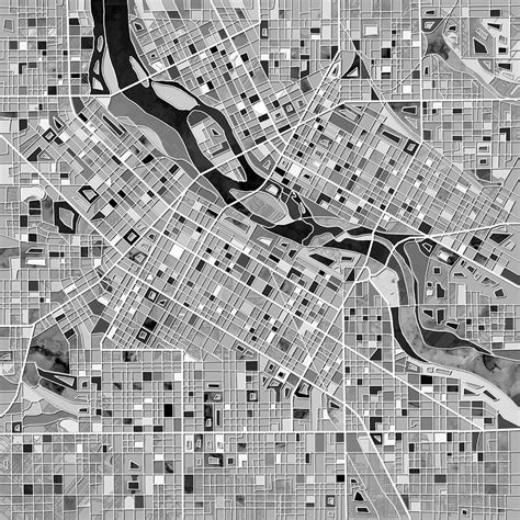 Minneapolis Map Black And White Painting By Bekim M Fine Art America