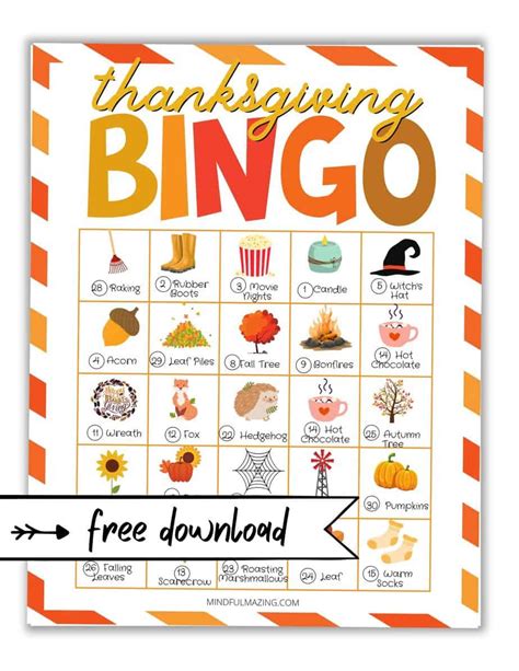 Free Printable Thanksgiving Bingo Mindfulmazing Com