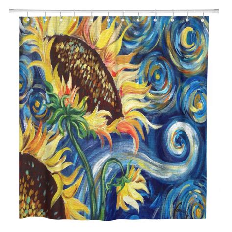 Cynlon Vintage Starry Night And Sunflowers Oil Painting Bathroom Decor