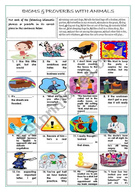 Idioms And Proverbs With Animals Key Esl Worksheet By Alexcure