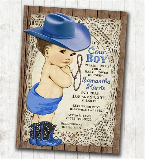 Cowboy Baby Shower Invitation For Boy Vintage Cowboy FREE SHIPPING