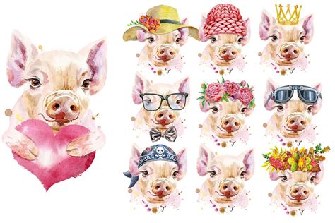 Watercolor Pigs In 2020 Illustration Design Watercolor Graphic