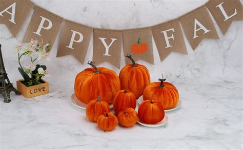 Gresorth 8pcs Assorted Size Fake Handmade White Velvet Pumpkins