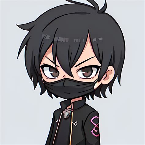 Chibi Anime Boy With Black Hair Wearing A Black Mask Openart