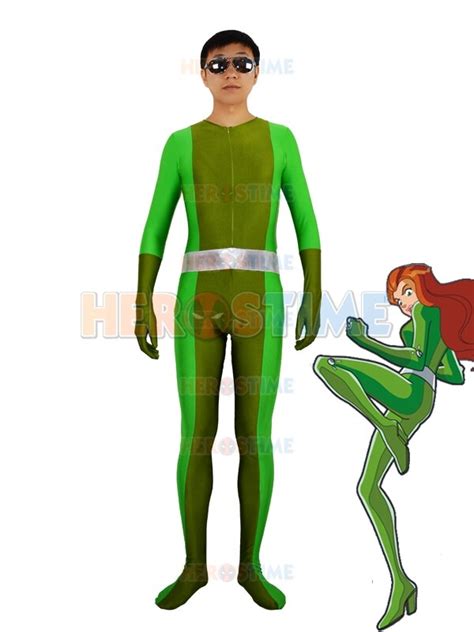 Totally Spies Costume Sam Green Spandex Superhero Costume Two Color