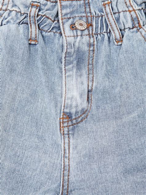 Elastic Waist Button Pocket Denim Shortsfor Women Romwe
