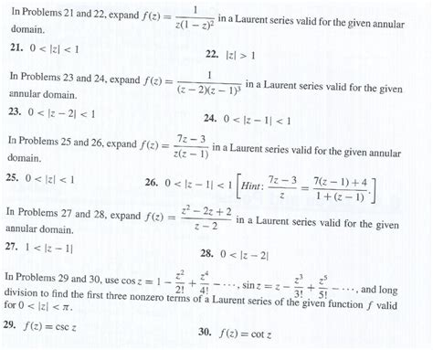 solved in problems 21 and 22 expand f z 1 in a laurent