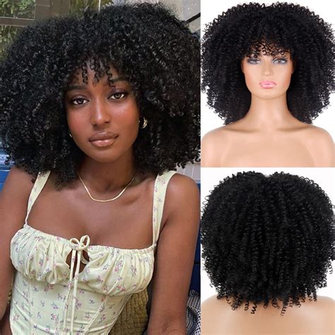 Buy Missqueen Curly Black Afro Wig With Bangs Kinky Curly Afro Wig For Black Women Synthetic