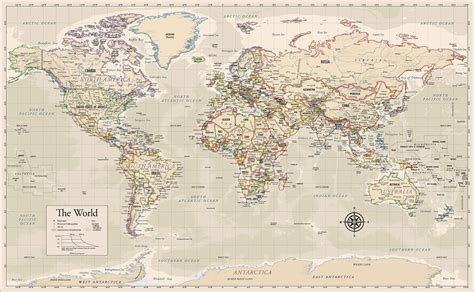 Buy Antique Style Laminated World X Wall Chart Of The World Made In The USA