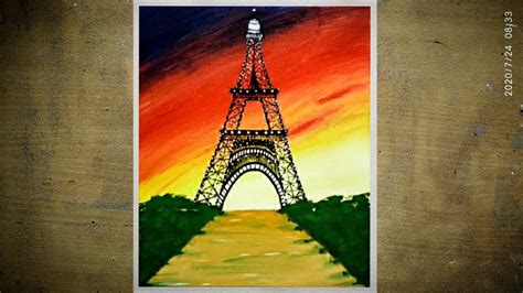 Easy Eiffel Tower Sunset Scenery Drawing And Painting For Beginners